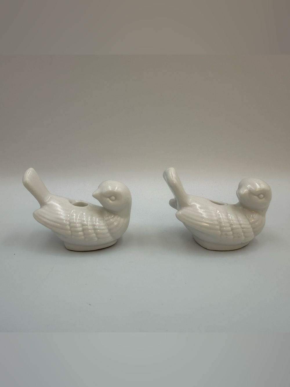 Vintage Set Of White Ceramic Bird Candle Holders ( For Smaller Candles)
